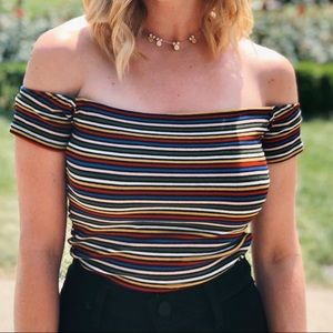 Urban Outfitters Rainbow Off the Shoulders Top SizeS